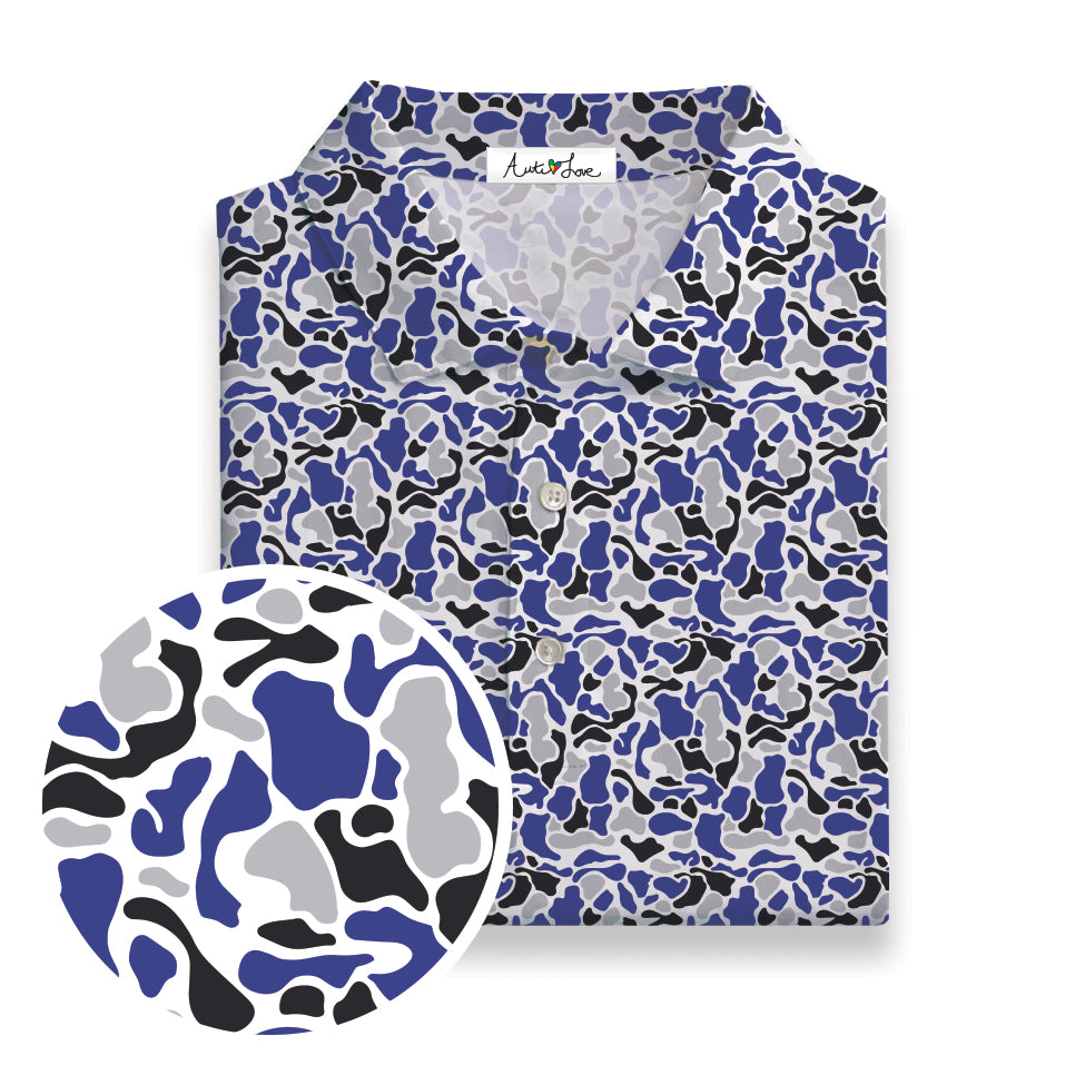 Blue, Black, Gray & White Camo Performance Polo