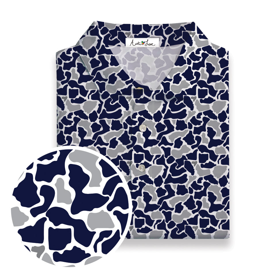Dark Navy, Gray & White Camo Performance Polo