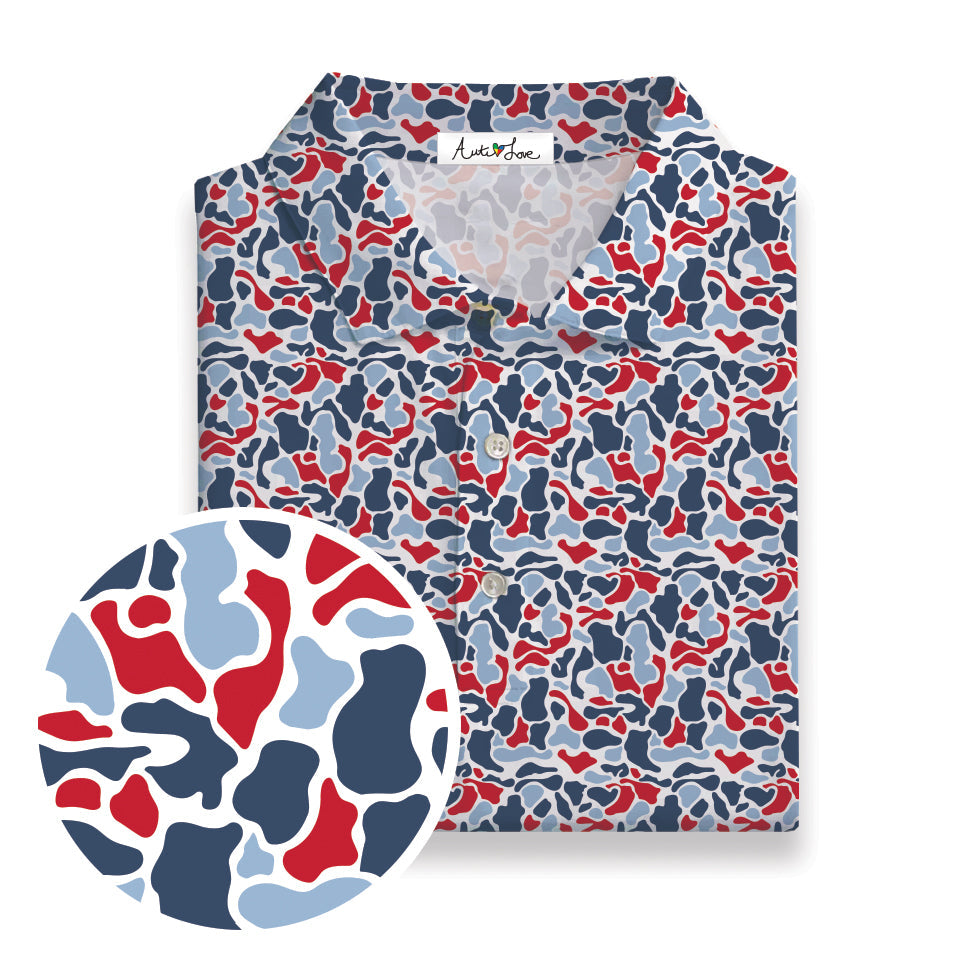 Red, Light Blue, Navy & White Camo Performance Polo