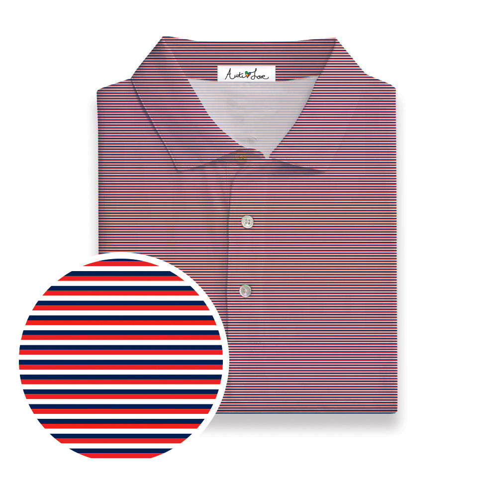 Red, Navy & White Stripe Performance Polo