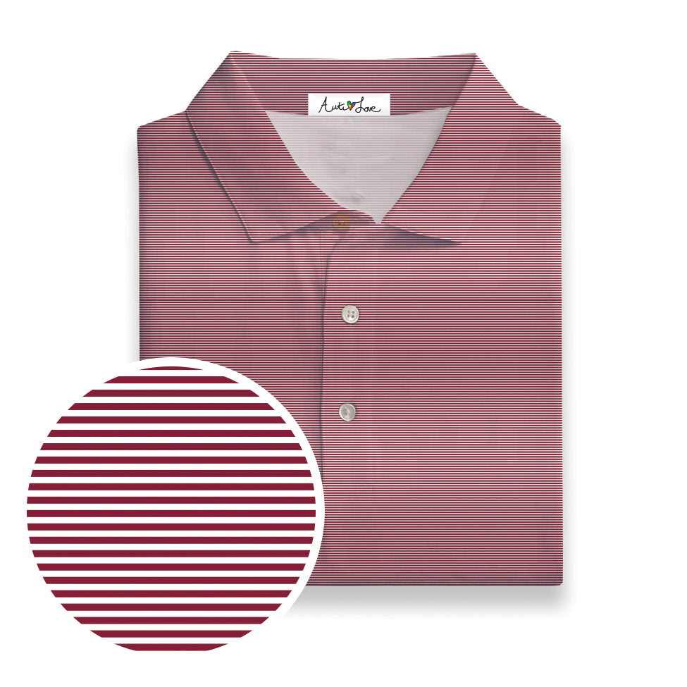 White & Burgundy Stripe Performance Polo