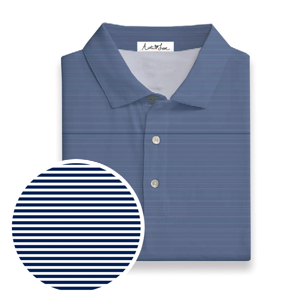 White & Navy Stripe Performance Polo