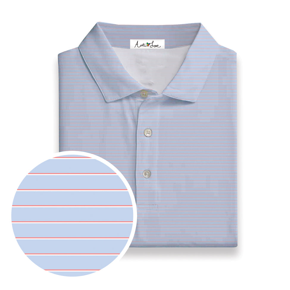 Periwinkle, Coral and White Stripe Performance Polo