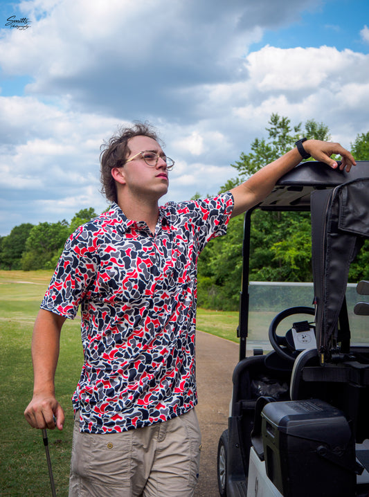 Red, Black & Gray Camo Performance Polo