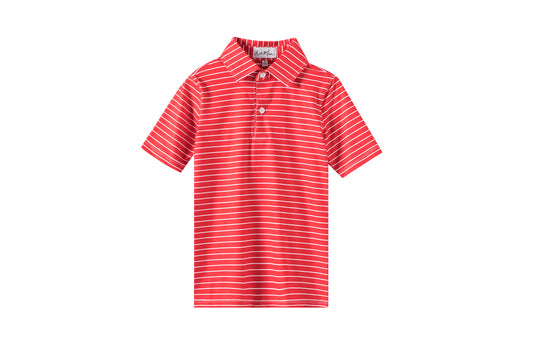 Kid's Red and White Striped Performance Polo