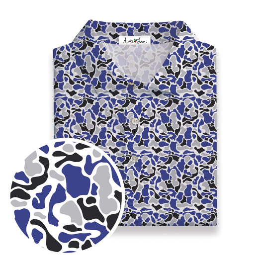 Blue, Black, Gray & White Camo Performance Polo