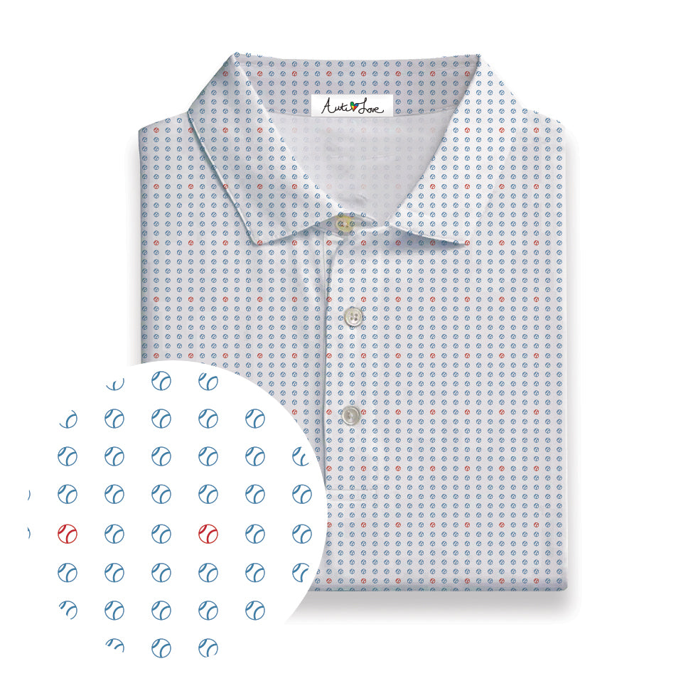 Blue & Pink Baseball White Polo
