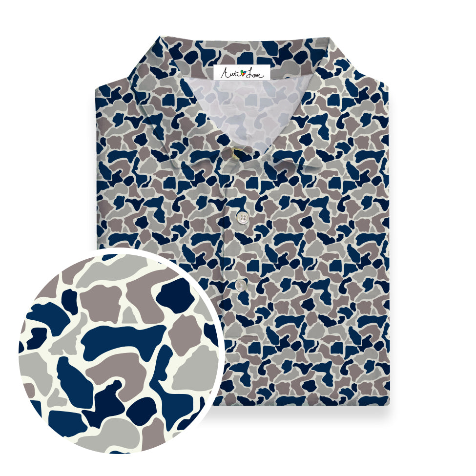 Blue & Gray Camo Performance Polo