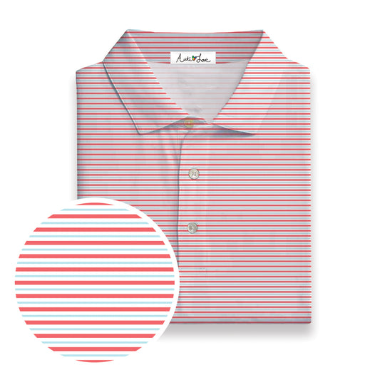 Coral | Light Blue | White Stripe Polo