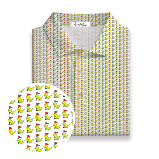 Green & Yellow T-Rex White Polo
