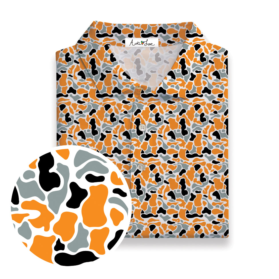 Orange, Black, Gray & White Camo Performance Polo