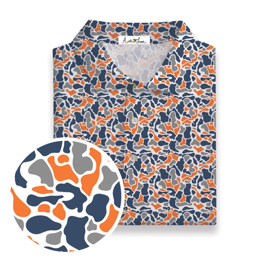 Orange, Navy & White Camo Performance Polo