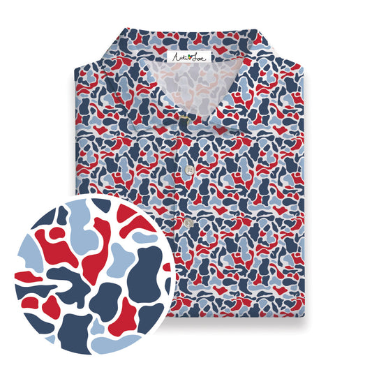 Red, Light Blue, Navy & White Camo Performance Polo