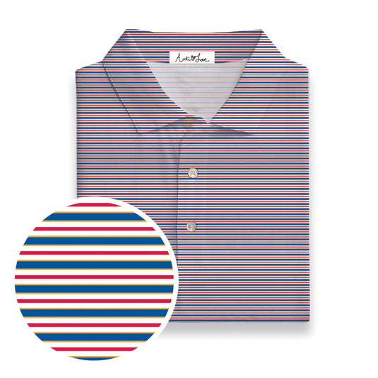 Red, White, Gold & Blue Stipes Performance Polo