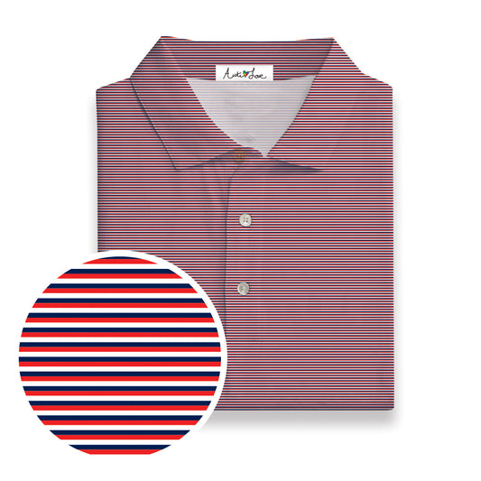 Red, Navy & White Stripe Performance Polo