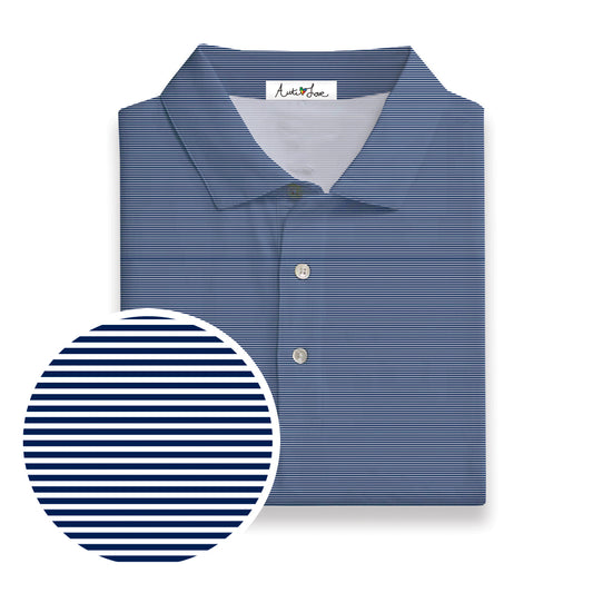 White & Navy Stripe Performance Polo