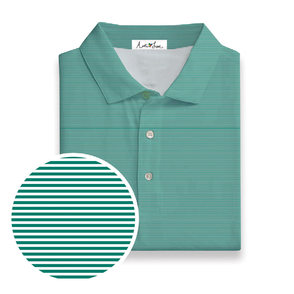 Green & White Micro Stripe Performance Polo
