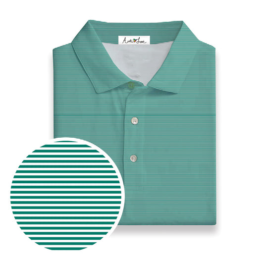Green & White Micro Stripe Performance Polo