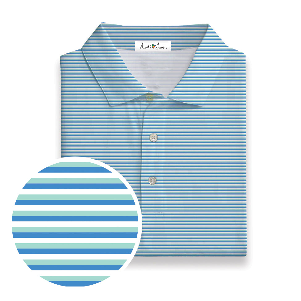 Light Green, Light Blue & White Stripe Performance Polo