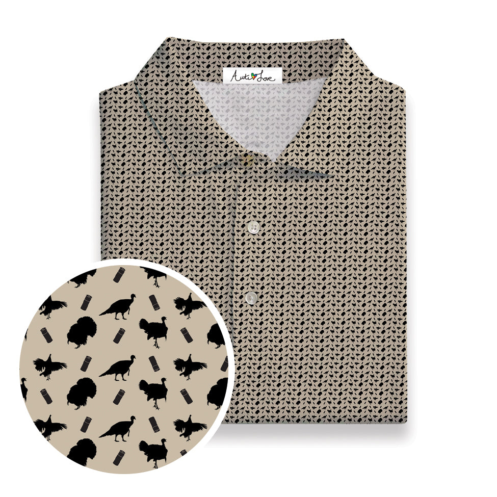 Tan Turkeys & Shells Performance Polo