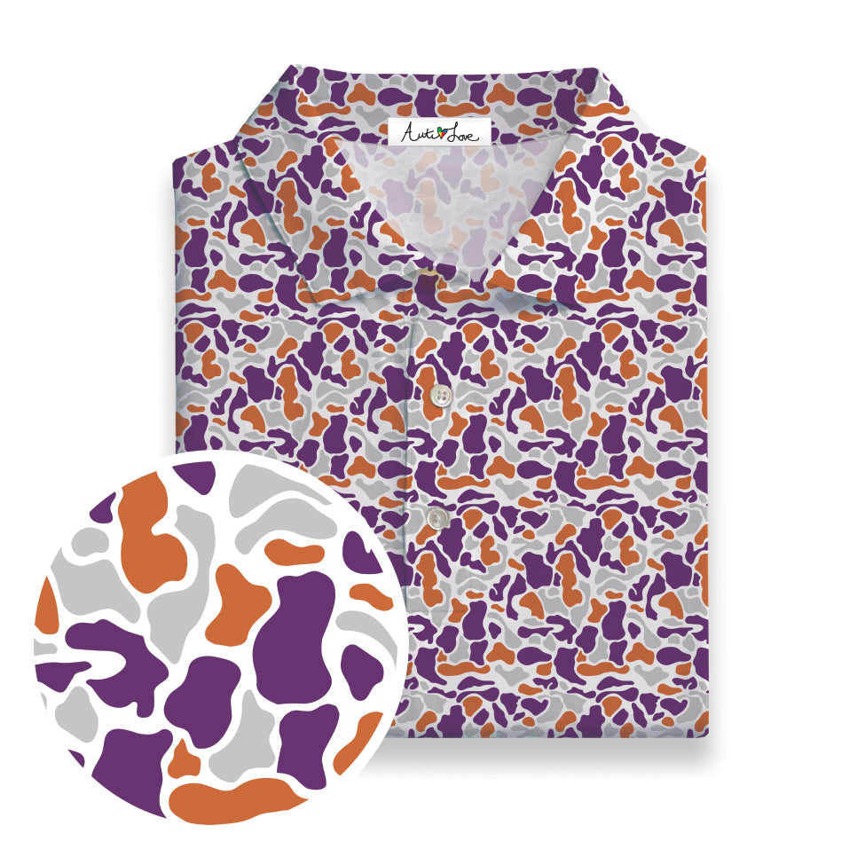Orange, Purple, Gray & White Camo Performance Polo