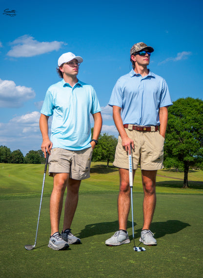 Blue With Navy Micro Stripe Performance Polo
