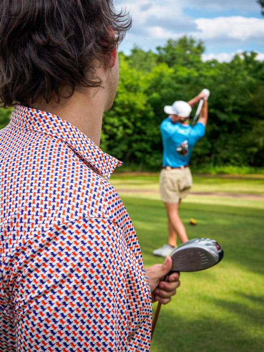 Orange & Purple T-Rex Performance Polo