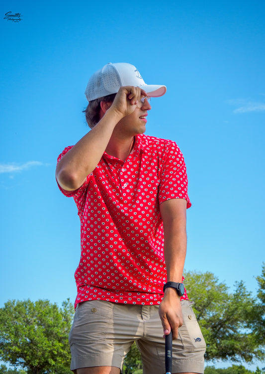 Red & White Bulldog Performance Polo