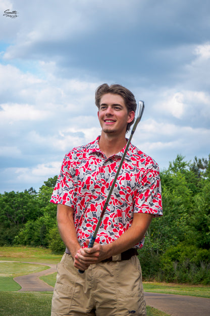 Red, Dark Gray, Gray & White Camo Performance Polo
