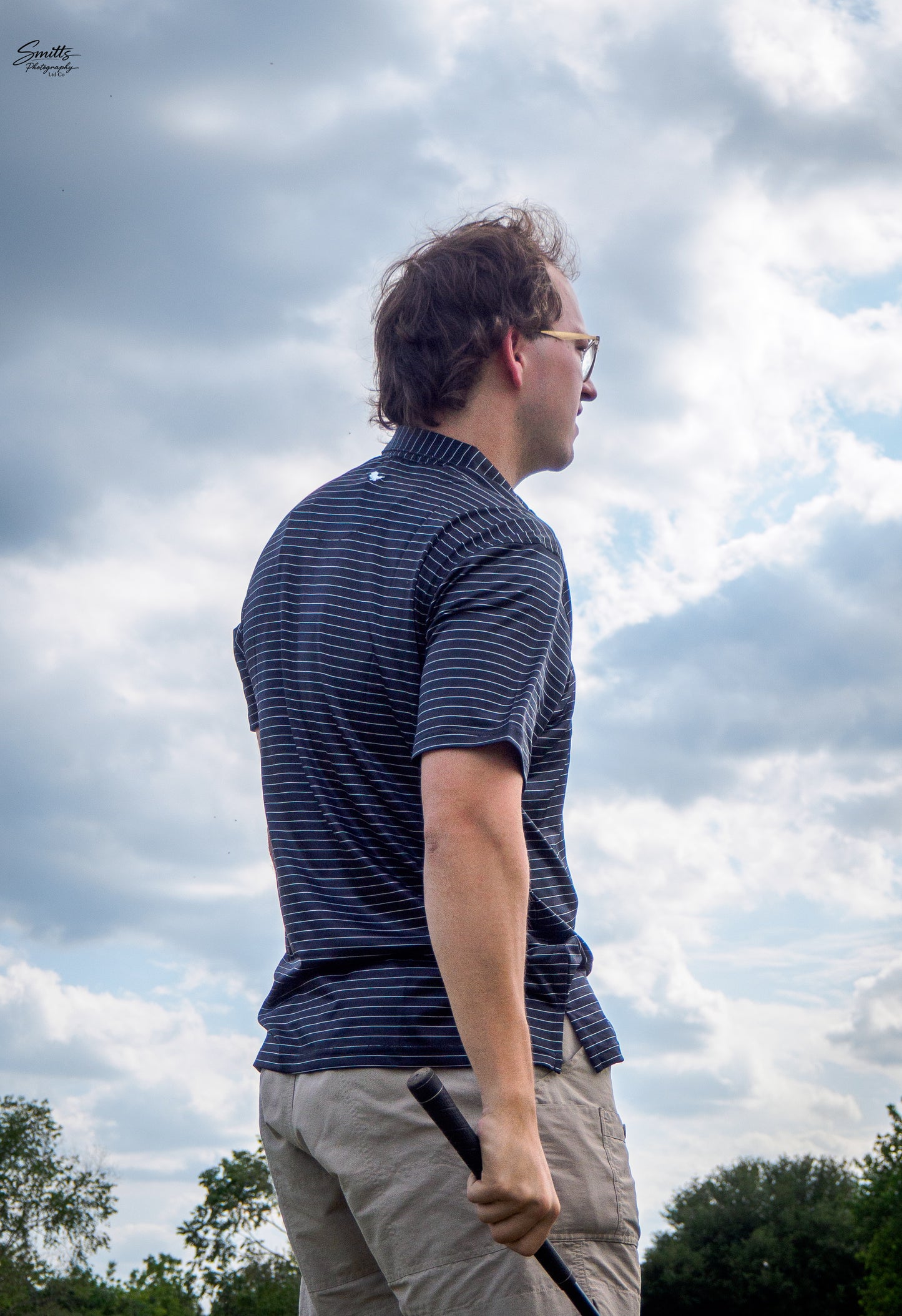 Black With White Micro Stripe Performance Polo
