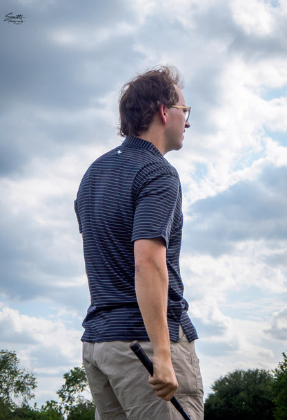 Black With White Micro Stripe Performance Polo
