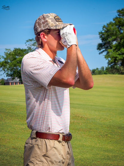White With Red Micro Stripe Performance Polo